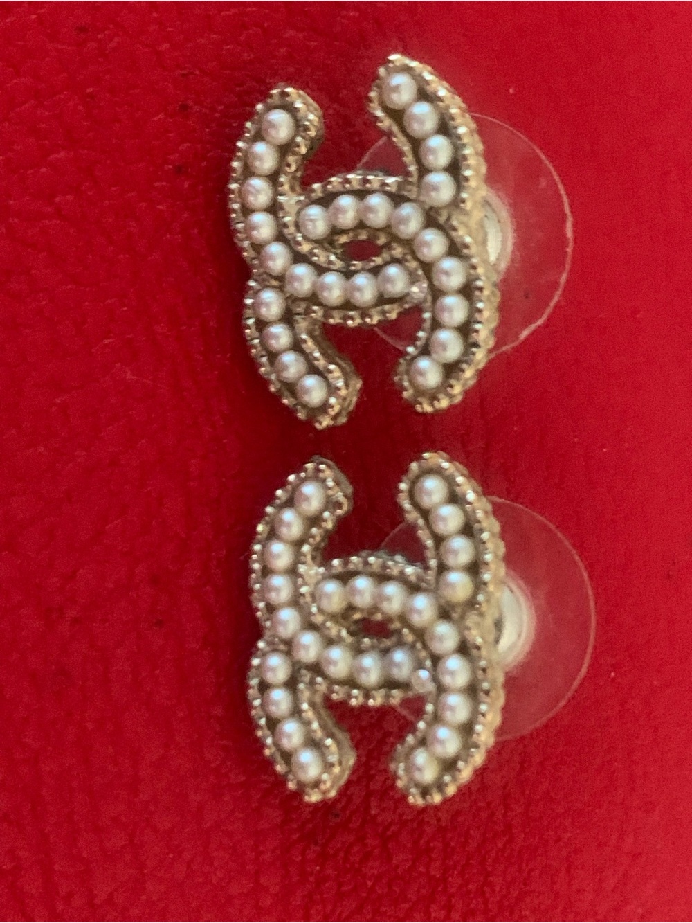 CHANEL Gold-Tone CC Logo Pearl-Trim Stud Earrings - Picture 3 of 7